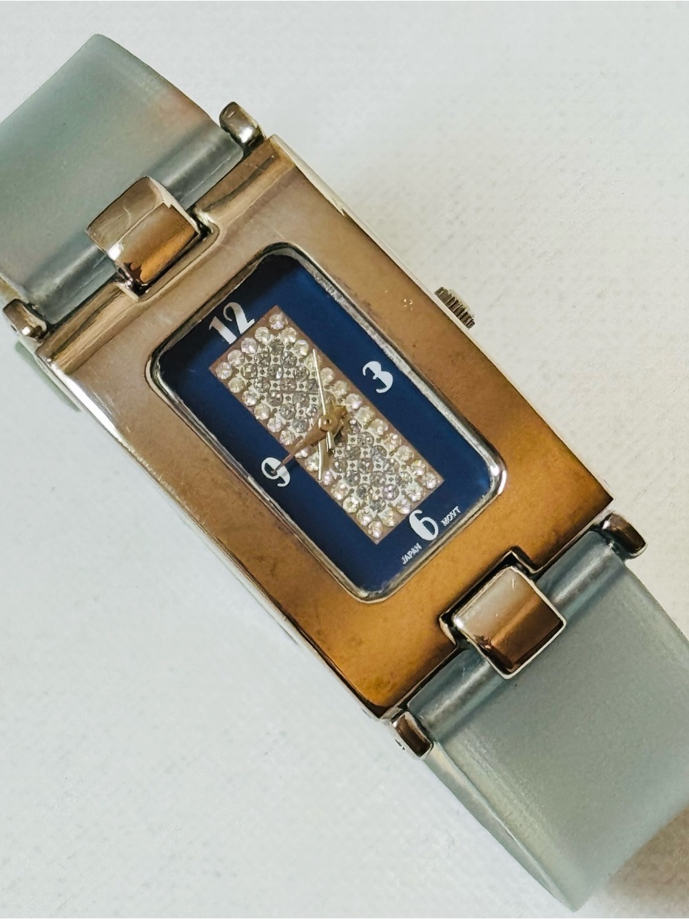 Vintage Midsized Art Deco Dial Women's Silver Watch Transparent Blue Band